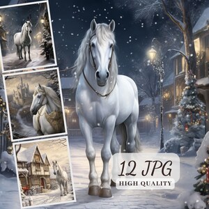 Clipart chevaux, illustrations, 12 images JPG de haute qualité pour agendas numériques, journaux indésirables, fabrication de cartes, sublimation, conception de tasses, POD