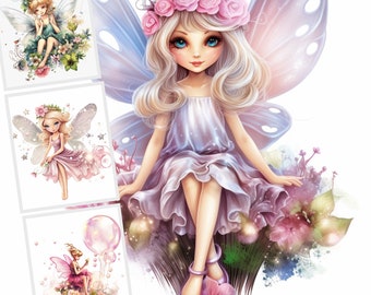 Cute Fairies Clipart, JPG Clipart Bundle, Watercolor Fairy Girls, 10 Fairies Images, Digital Paper Crafting, Digital Planner, Fairies Cards