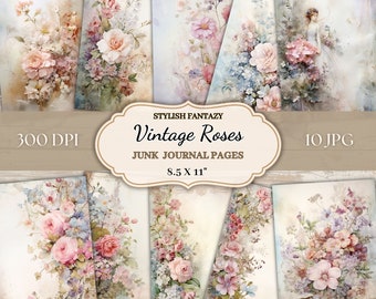 Vintage Roses Junk Journal Pages, Floral Ephemera (Digital Download)
