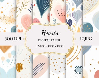 Hearts Digital Paper: Seamless Patterns for Scrapbooking (Digital Download)