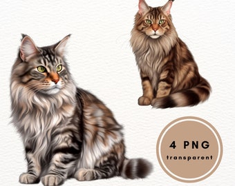 Cat PNG Clipart, 4 High Quality PNG Images, PNG Clipart Bundle, Digital Download, Card Making, Clip Art, Digital Paper Craft, Sublimation