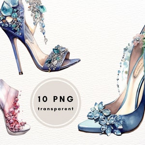 Prom schoenen met kristallen, PNG clipart bundel, aquarel clipart PNG, junk journaling, kaarten maken, commercieel gebruik, digitale download