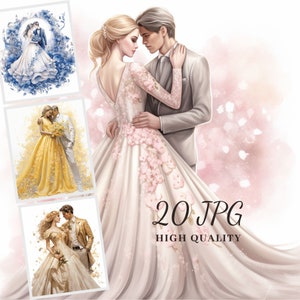 Wedding Clipart, Clipart Bundle, 20 High Quality JPG Images, Love Clipart, Commercial Use, Digital Download, Watercolor Wedding Cards