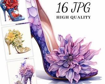 Colorful Prom Shoes Clipart, Clipart Bundle, 16 JPG High Quality Images, Scrapbooking, Cards Making, Junk journal, Planner, Commercial Use