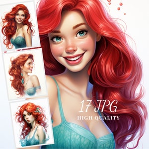 Mooie zeemeermin clipart, clipart bundel, 17 JPG afbeeldingen van hoge kwaliteit, rood haar zeemeermin clipart, scrapbooking, papier ambachten, sublimatie