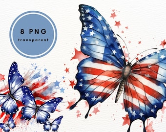 4th of July Butterfly Clipart, PNG Clipart Bundle, Patriotic Butterfly Clipart PNG,  Patriotic Sublimation, Junk Journal, Cards Making, POD