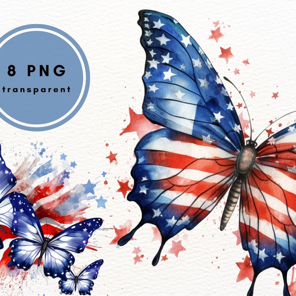 4th of July Butterfly Clipart, PNG Clipart Bundle, Patriotic Butterfly Clipart PNG,  Patriotic Sublimation, Junk Journal, Cards Making, POD