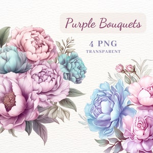 Pastel boeketten clipart, png clipart bundel, 4 png hoge kwaliteit bloemen boeketten afbeeldingen voor kaarten maken, sublimatie, mok ontwerp, POD
