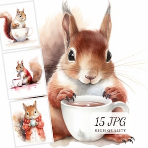 Funny Squirrel Clipart, Forest Animals Clipart, Autumn Squirrel Clipart, 15 Images de haute qualité, Animaux des bois, Paper Craft, Sublimation