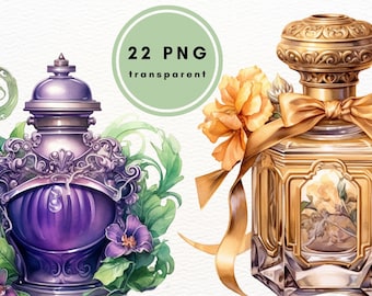Frascos de perfume de acuarela (imágenes prediseñadas, descarga digital)