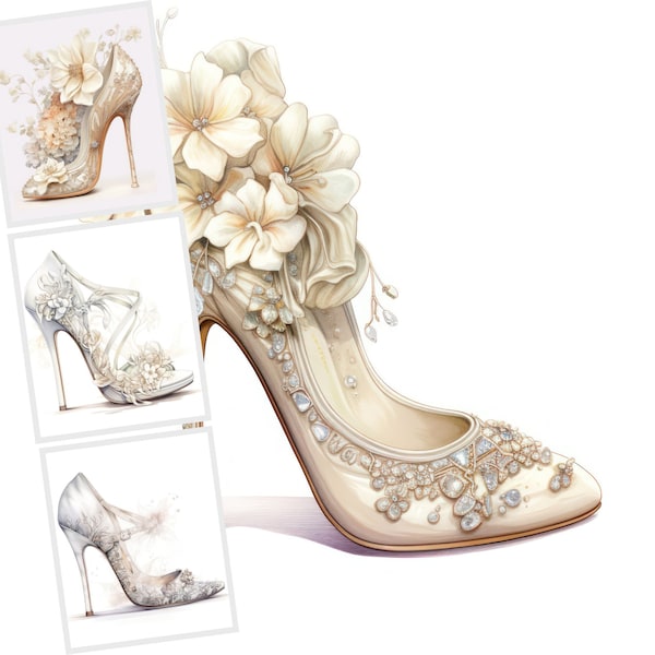 Wedding Shoe Clipart, Bridal Shoe Digital Download, Floral Wedding Art, Free Commercial Use, Digital Download, PRINTABLE Bridal Shoe, Cards