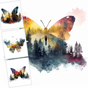 Doppelbelichtung Schmetterling Clipart, digitale Illustrationen Bundle, JPG Clipart Bundle, digitales Papier Handwerk, Collage Bilder, Junk Journal