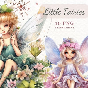 Watercolor Fairy Clipart, Cute Fairy Illustrations, PNG Clipart, Hight Quality 10 PNG Fairy Images for Scrapbooking, Cards Making
