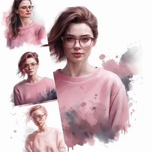 Watercolor girls portraits, procreate style, 8 PNG digital files, girls portrait clipart, people clipart, girl illustrations, commercial use