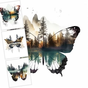 Doppelbelichtung Schmetterling Clipart, digitale Illustrationen Bundle, Clipart Bundle, digitales Papier Handwerk, Collage Bilder, Junk Journal