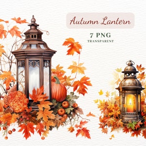 Autumn Lantern Clipart, PNG Clipart Bundle, 7 PNG Images for Cards Making, Sublimation, Invitations, Party Decor, Wall Art, Digital Download