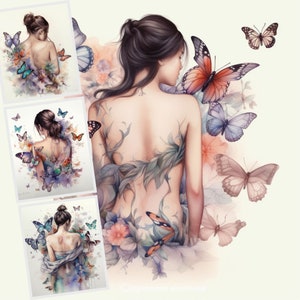 Mädchen mit Blumen, Schmetterlingen Clipart, Sofort Download, Haar Clipart, Clipart Mädchen, Planer Cover, Girly Planer, JPG Clipart