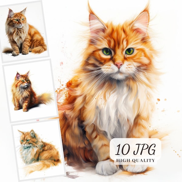 Ginger Cat Clipart, 10 High Quality Cats Images for Cards Making, Aparel Sublimation, Scrapbooking Papers, Digital Download, Commercial Use