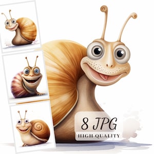Clipart drôle d'escargot, 8 images JPG de haute qualité, baby shower sur le thème des escargots, cartes d'invitation escargots, sublimation d'escargots, fabrication de cartes, art mural