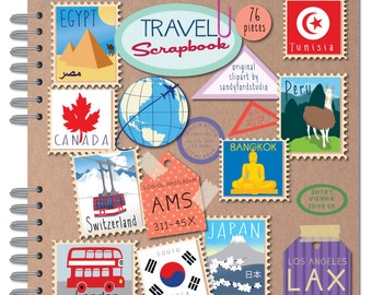 Reisen Scrapbook Clipart - 76 Stück ClipArt Sammlung - Instant Download