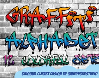 Colorful Graffiti Clipart Alphabet: 12 Sets, PNG Files (digital
