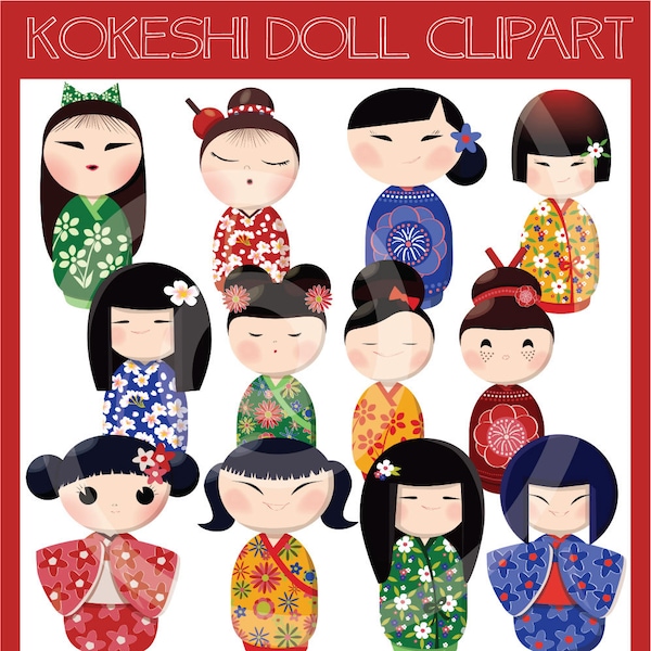 Kokeshi Dolls ClipArt Collection - Instant Download