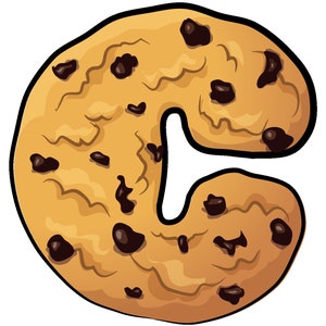 Puede incluir: Una galleta grande de chocolate con chispas en forma de la letra "C".