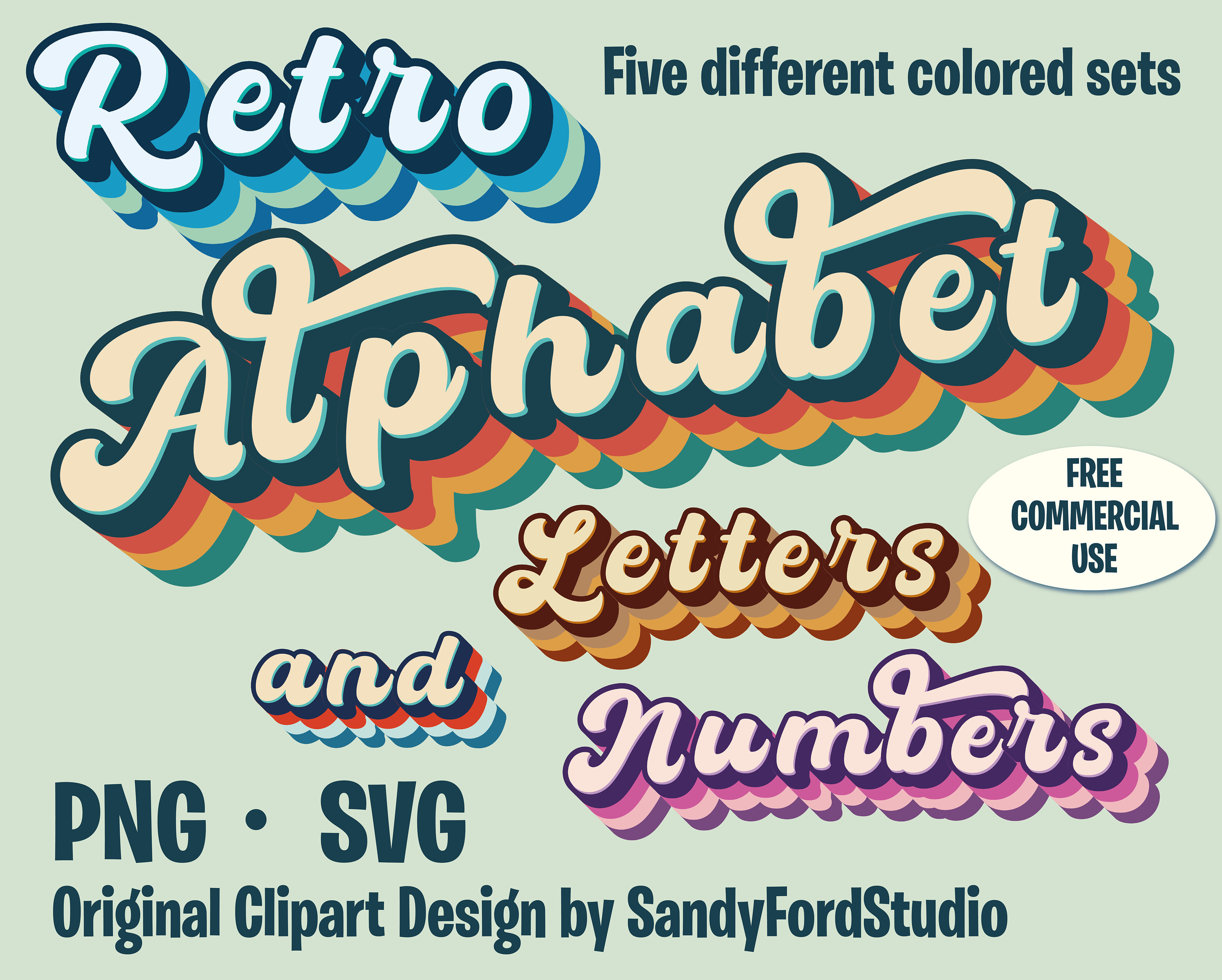 Retro Lettering Set 70s Lettering Retro Stamps Vintage Color