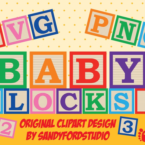 Baby Blocks Clipart Alphabet SVG PNG - full alphabet and numbers in 7 colors  - Instant Download