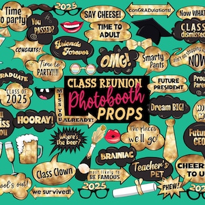 Photobooth rekwisieten afstuderen, middelbare school afstuderen selfie rekwisieten, afstuderen decor Photobooth selfies, 48-delige set - direct downloaden