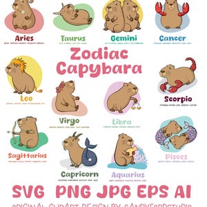 Capybara Sternzeichen SVG Bundle | Lustige Astrologie Clipart | Sternzeichen Digitaler Download | png, svg, ai, eps, jpg | Cricut & Sublimation