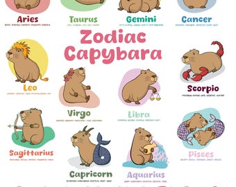 Capybara Zodiac SVG Bundle: Funny Astrology Clipart (Digital Download)