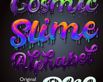 3D Cosmic Slime Alphabet PNG, Rainbow Dripping Letters, Ectoplasm and Alien Goo Clipart, Spooky 3D Alphabet PNG Set, Numbers, Space Bundle