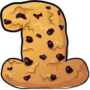 Puede incluir: Una galleta grande de chocolate con chispas con forma de la letra 'I'.