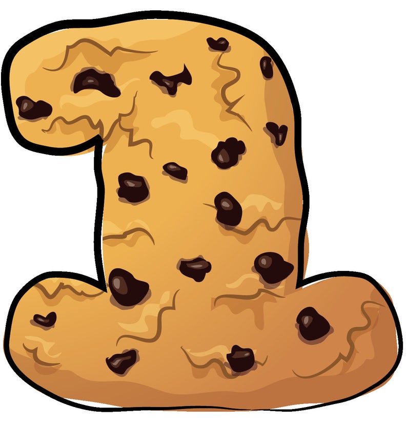 Puede incluir: Una galleta grande de chocolate con chispas con forma de la letra 'I'.