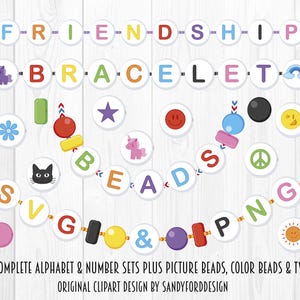 Pulsera de cuentas de amistad SVG, cuentas de alfabeto PNG, cuentas de fuente, imágenes prediseñadas de cuentas de amistad de letras digitales - Descarga instantánea
