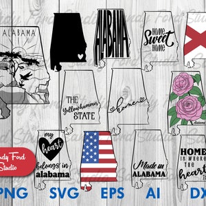 Alabama State SVG Bündel, Alabama Clipart, Alabama Umriss, Alabama PNG, Alabama Vektor - Instant Download