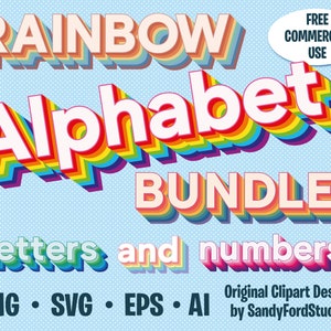 Alfabeto de arco iris 3D, letras SVG del orgullo gay, fuente de arco iris retro, PNG de arco iris boho, arco iris pastel, uso comercial gratuito - Descarga instantánea