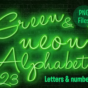 Alfabeto Neon Verde - Letras e Números Cursivos Neon Verde, Arquivos PNG de Fonte Neon - Download Instantâneo