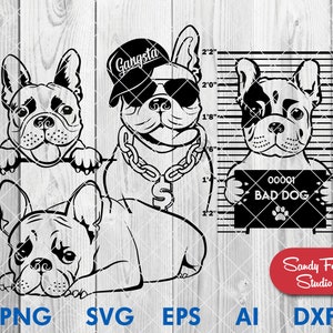 French Bulldog SVG bundle, Peeking Paws Cute Dog Clipart, Cut files for Cricut, Frenchie Cartoon Vector PNG - Instant Digital Download