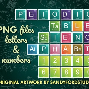 Wetenschapsalfabet - periodieke systeemletters - 90+ letters - png's en digitaal papier - direct downloaden