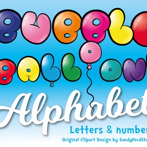 Balloon Alphabet - Letters and numbers - Ten complete sets in different colors  - 390 png files - Instant Download