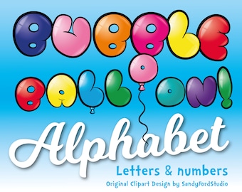 Balloon Alphabet Clipart: Colorful Letters & Numbers (PNG Files - Digital Download)