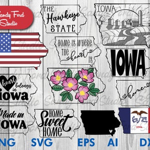 Iowa State SVG bundle, Iowa Clipart, Iowa Outline, Iowa PNG, Iowa Cut files- Instant Download