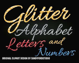 Glitter Alphabet Clipart: Gold, Silver, Red, Blue (PNG Files - Digital Download)