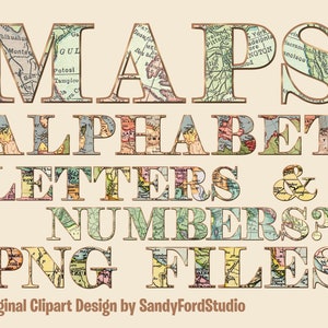 Fonte PNG do alfabeto do mapa vintage: letras nostálgicas, design de cartografia antiga. América do Sul e do Norte, Ásia, Europa, África - Download instantâneo