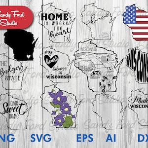 Wisconsin State Outline SVG Bundle: Clipart, Vector Graphics (Instant Download)