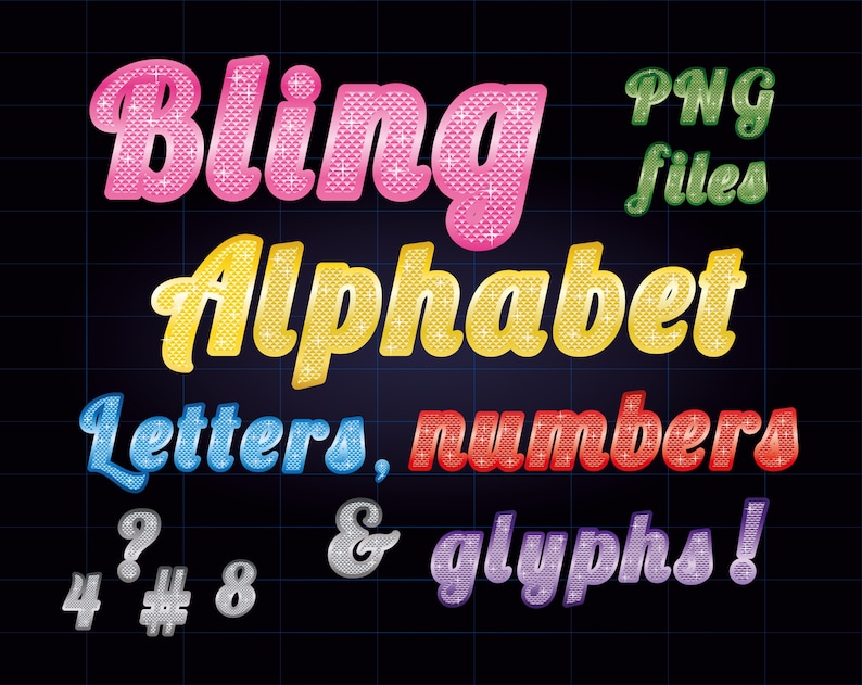 Sparkly Bling Alphabet: Letters, Numbers, Glyphs - Gold, Silver, Colors ...