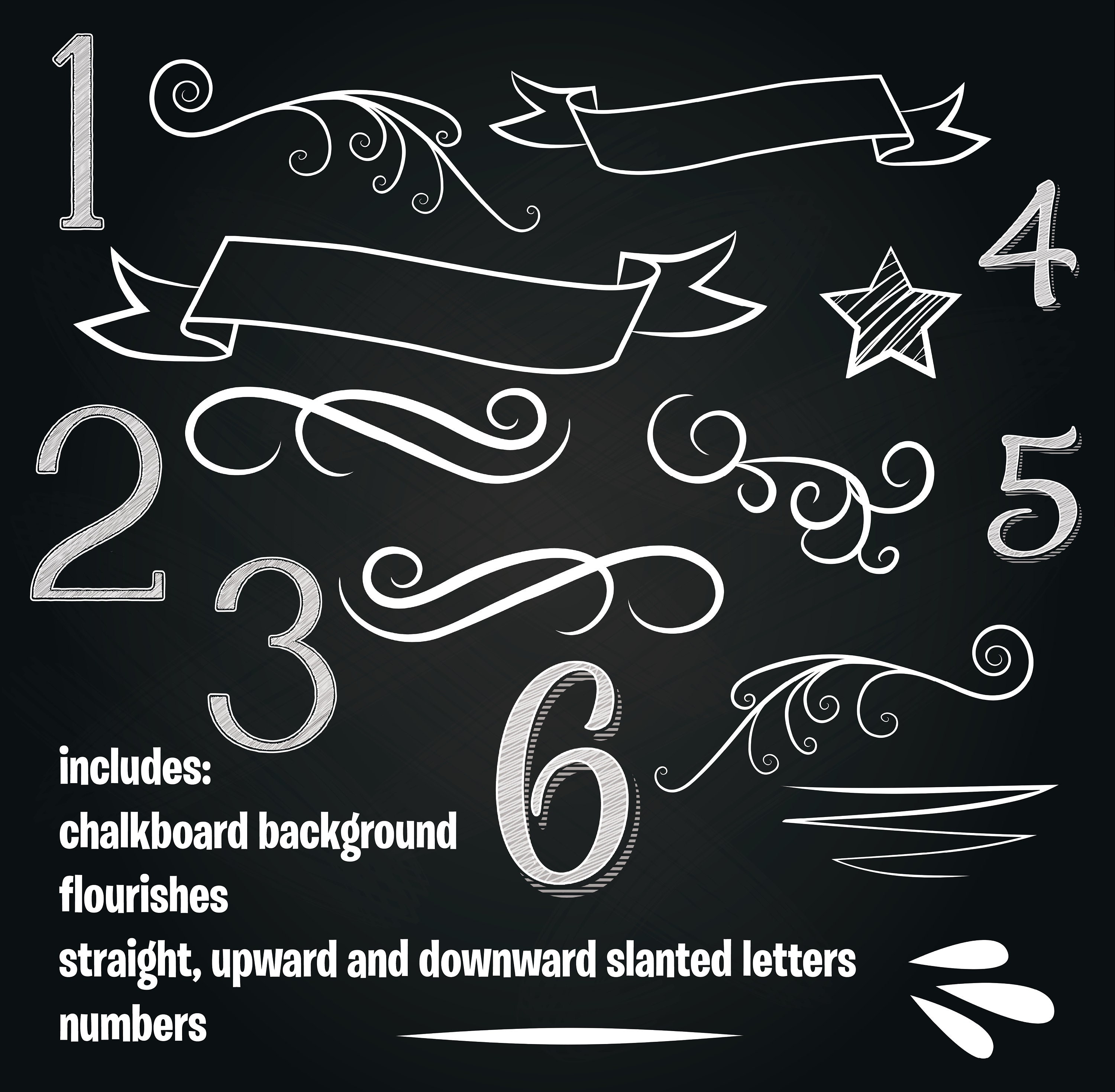 Chalkboard Alphabet Letters PNG | Ornate Chalkboard Font Clipart With  Numbers \u0026 Flourishes | Digital Lettering Kit - Etsy, image size:3000x2938
