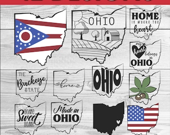 Ohio SVG Bundle – State Outline, Flag, Flower, Landscape png ai eps dxf, Clipart for Shirt Design (Digital Files for Cricut & Silhouette)